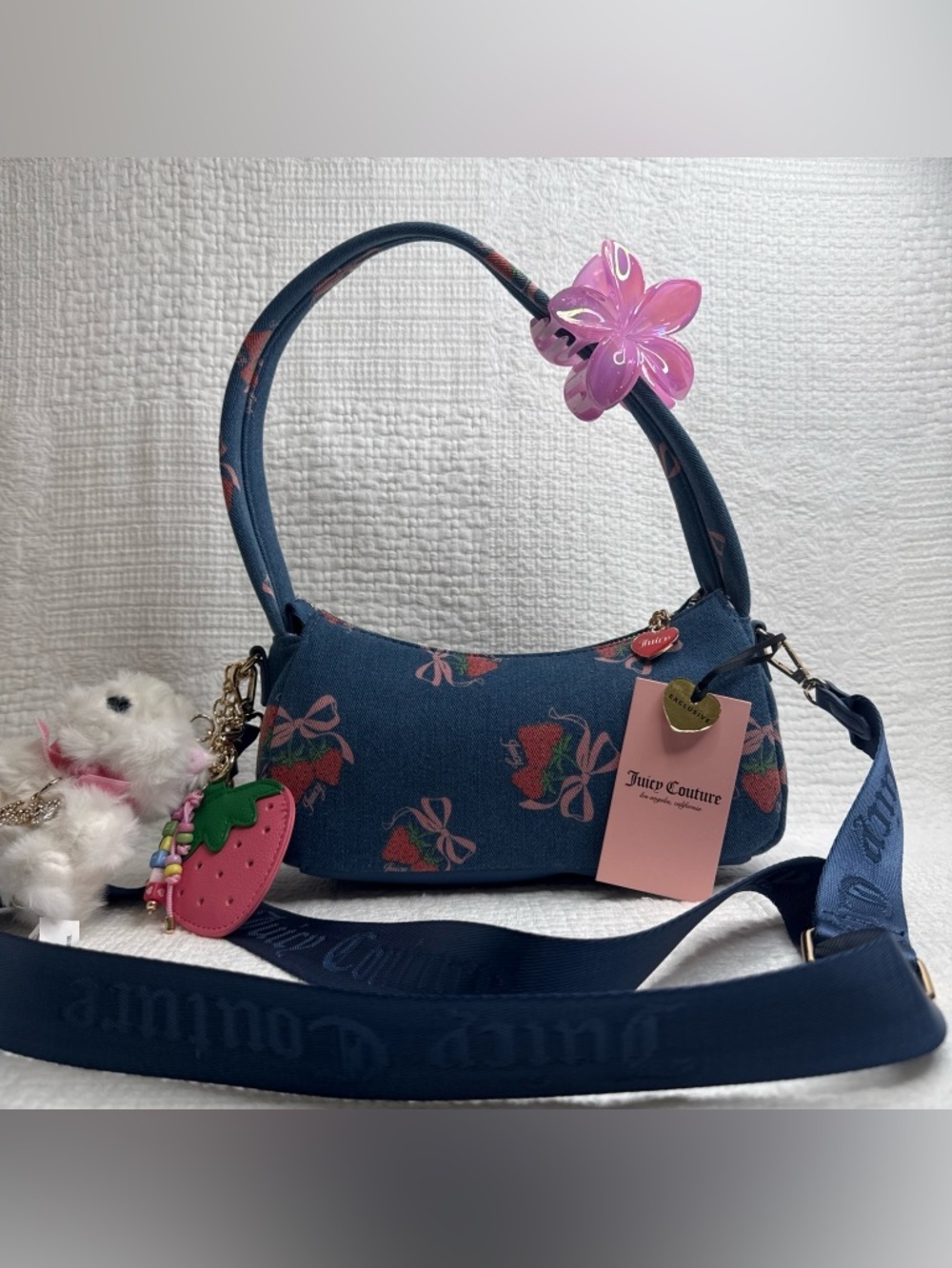 Juicy Couture Strawberry Festival Shoulder Bag-Color: Denim Multi 🍓🎀